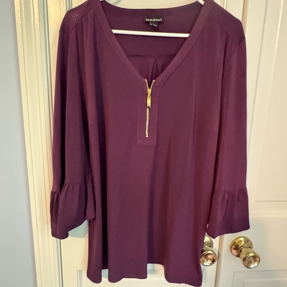 Elegant Scoop Neck Purple Women's Blouse with Zipper Accents